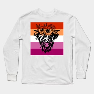 highland cow lesbian flag Long Sleeve T-Shirt